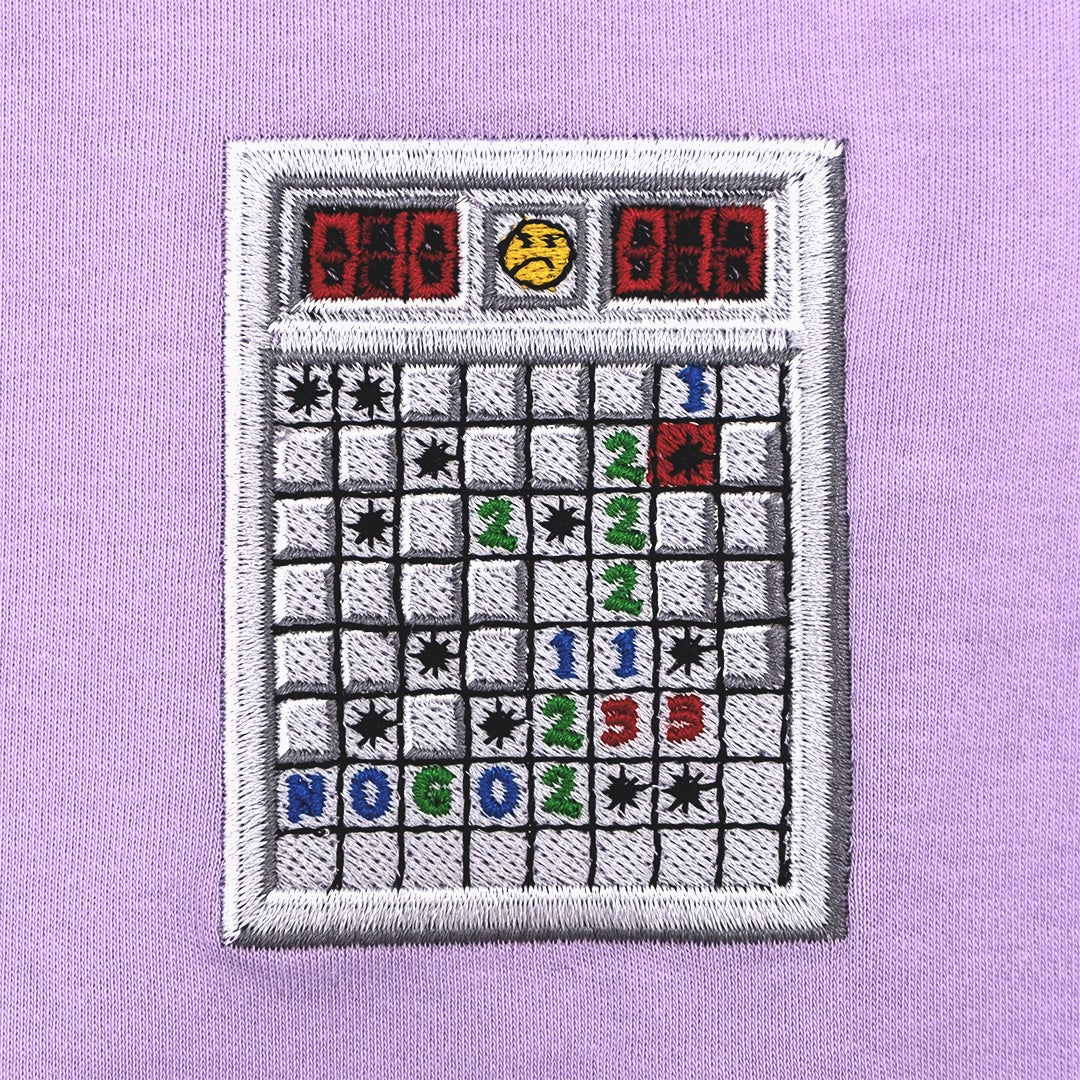 Close-up photograph of minesweeper embroidery design