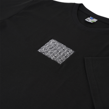Load image into Gallery viewer, Side-angle photograph of black tshirt with static embroidery in 4:3 ratio
