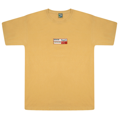 Photograph of yellow tshirt with captcha embroidery design