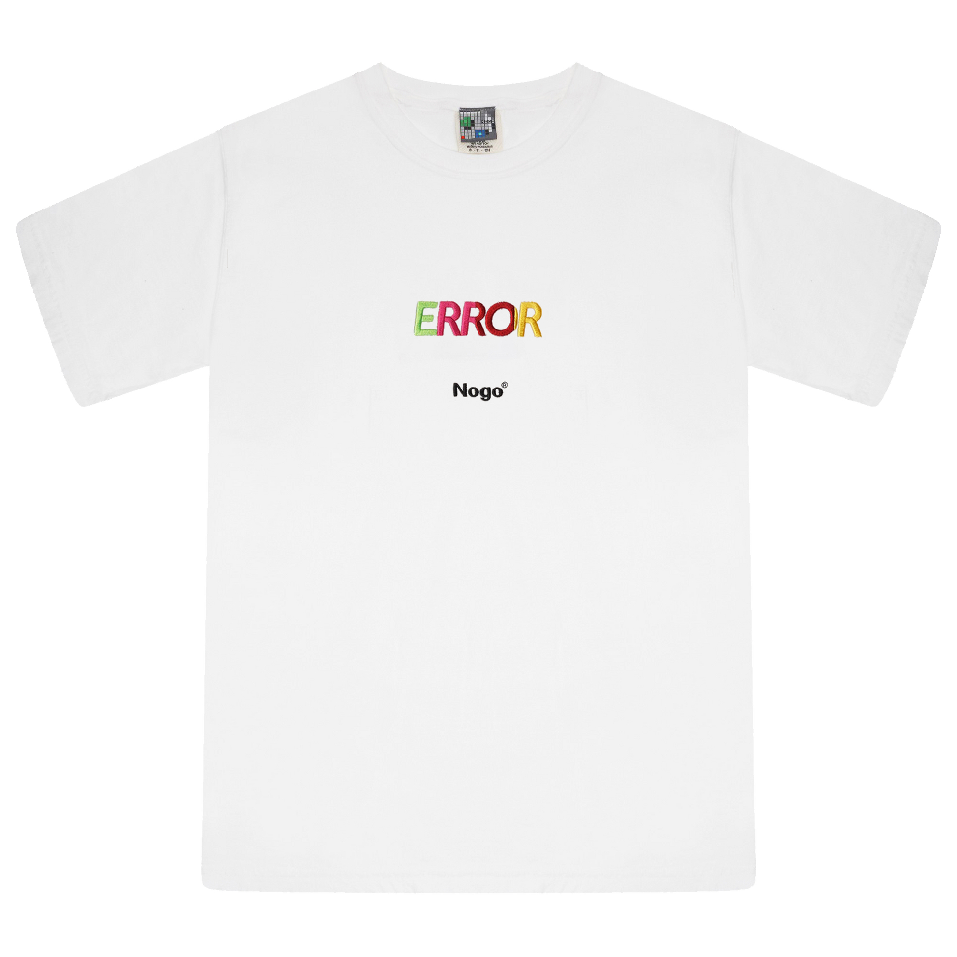 Full shot of the error color t shirt in white