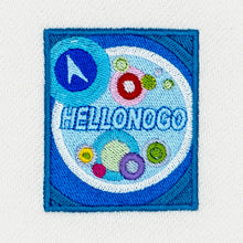 Load image into Gallery viewer, Close-up photograph of hellonogo embroidery design
