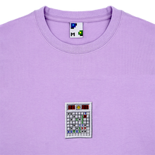 Load image into Gallery viewer, Photograph of purple tshirt with minesweeper embroidery design
