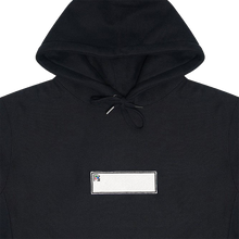 Load image into Gallery viewer, Collar shot photograph of black hoodie with embroidery design
