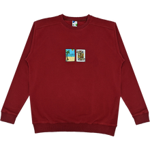Load image into Gallery viewer, Photograph of red crewneck with solitaire card embroidery
