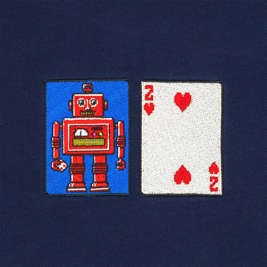Close-up photograph of solitaire playing card embroidery